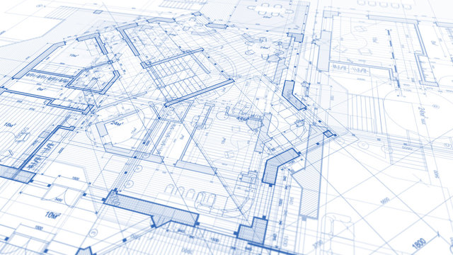 Architecture design: blueprint plan - illustration of a plan modern residential building / technology, industry, business concept illustration: real estate, building, construction, architecture