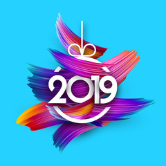 Wall Mural - 2019 new year festive background with colorful brush strokes.