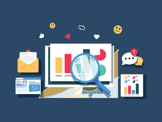 Wall Mural - flat design data marketing, analytics, search data, website traffic analysis vector banner. diagram 