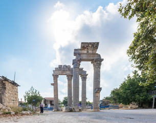 Wall Mural - Marble Ceremonial Gate columns entrance of  Uzuncaburc Ancient city located in Uzuncaburc,Silifke,Mersin,Turkey.29 August 2017