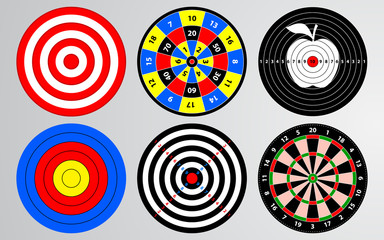 Set of shooting range target vector, dart board isolated, archery for gun game player target practice.