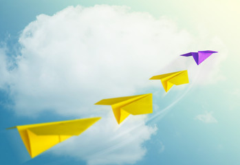 Leadership Concept. Unique Paper Plane Leading the Team into the Sky for Goals and Success in Business