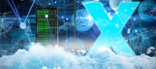 Wall Mural - composite image of digitally generated image of fluffy clouds