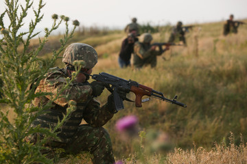 Wall Mural - Romanian special forces military take part at a drill