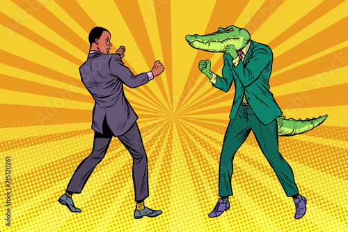 Fotografía Businessman Boxing with a crocodile
