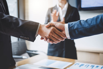 Aufkleber - Finishing up a meeting, Business shaking hands after discussing good deal of Trading to sign agreement and become a partner, contract for both companies, Successful businessman handshake