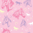 Seamless pink pattern with horses
