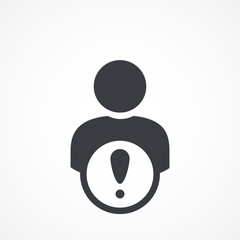 person with warning sign icon. patient problem. error icon. black patient. sick employee