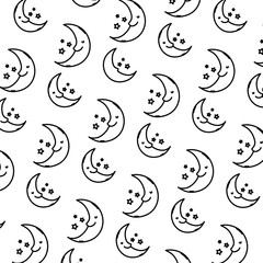 Canvas Print - line kawaii happy moon and stars background