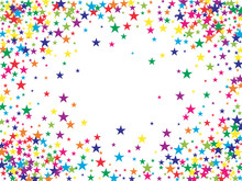 Rainbow Stars Confetti Vector Magic Cosmic Garland. Magic Christmas Lights, Gamour Sparkles, Glitter For Birthday Party Celebration. New Year Holiday Falling Down Stars Confetti, Festival Fireworks.