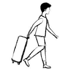 Canvas Print - young man with travel suitcase