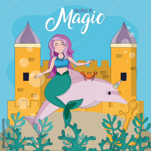 Photographie Beautiful and magic mermaid cartoon