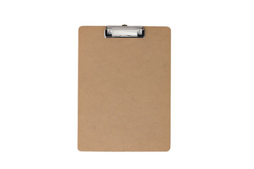 wooden clipboard and white drawing paper with isolated