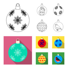 New Year Toys outline,flat icons in set collection for design.Christmas balls for a treevector symbol stock web illustration.