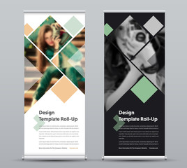 Wall Mural - template of vertical roll-up banner with square elements for a photo.