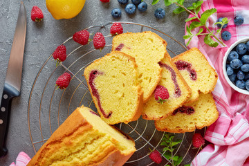 Wall Mural - freshly baked lemon cake, top view