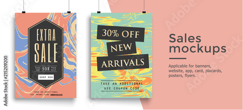 Set Of Two Sale Mockup With Discount Vector Illustrations For