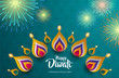 Happy Diwali. Celebrating the festival of lights. Background with the paper graphic of Indian Rangoli and fireworks.
