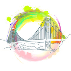 Poster - Colored landmark of Golden Gate Bridge