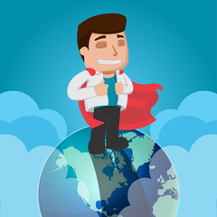 Business Man Worker Top World Vector