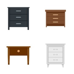 Poster - Nightstand bedside icons set. Flat illustration of 4 nightstand bedside vector icons isolated on white