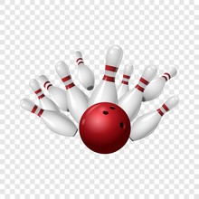 Bowling Strike Icon. Realistic Illustration Of Bowling Strike Vector Icon For On Transparent Background