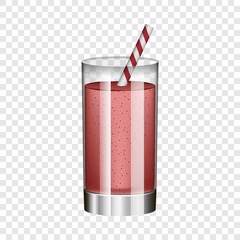 Canvas Print - Red smoothie in glass mockup. Realistic illustration of red smoothie in glass vector mockup for on transparent background