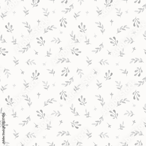 Seamless Watercolor Floral Pattern With Branches And Leaves Subtle Monochrome Hand Drawn Vector Background Stock Vector Adobe Stock