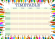 school timetable surrounded by colored pencils template vector illustration
