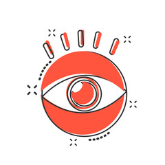 Wall Mural - Vector cartoon eye icon in comic style. Eyeball look sign illustration pictogram. Eye business splash effect concept.