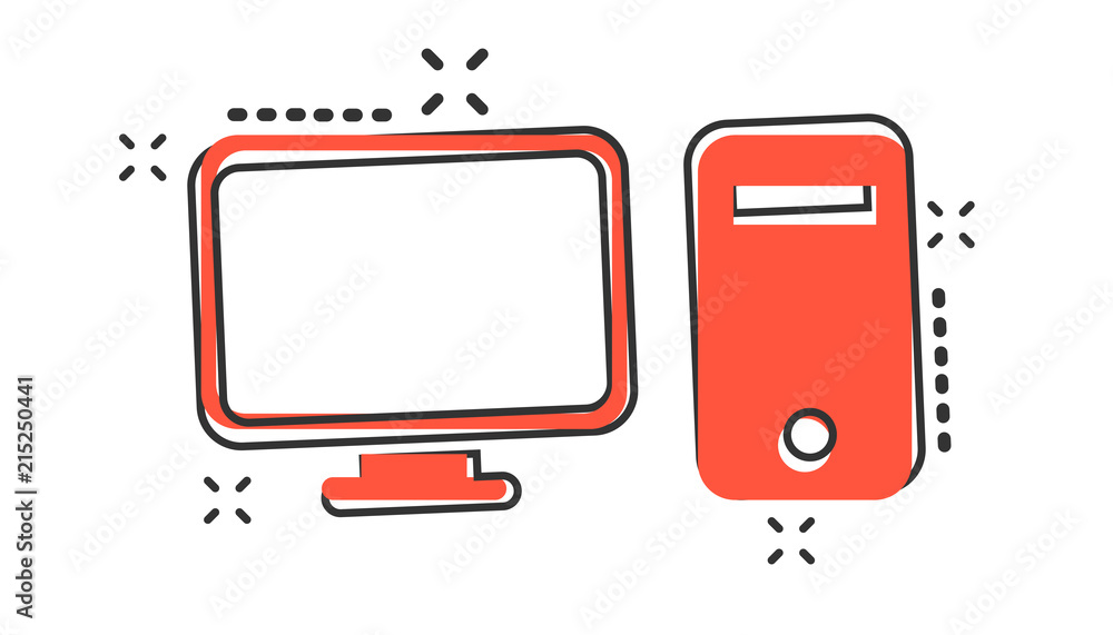 Vector cartoon computer icon in comic style. Monitor sign illustration ...