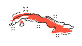 Fototapeta Mapy - Vector cartoon Cuba map icon in comic style. Cuba sign illustration pictogram. Cartography map business splash effect concept.