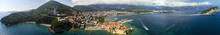 Aerial Beautiful Panoramic View At Old Town In Budva And The Budva Riviera.