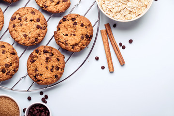 Wall Mural - Oatmeal chocolate chip cookies and ingredients