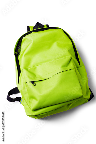 Фото рюкзака на зеленом фоне Top view of green school backpack on white background Stock Photo Adobe Stock