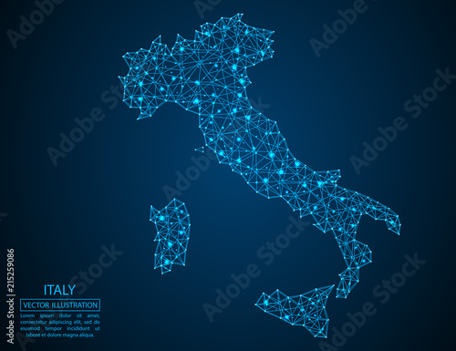Fotomural A map of Italy consisting of 3D triangles, lines, points, and connections