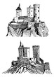 Graphical Castle of Foix on white background   ,France,medieval sketch of castle