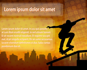 Poster - skateboarder silhouette over abstract background with space for text - vector