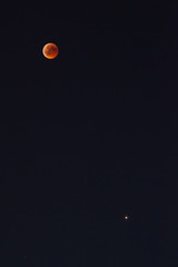 A beautiful view of blood red Moon near the Planet Mars during the Lunar Eclipse on 27th July of 2018 - The longest Lunar Eclipse of the twenty-first century (XXI, 21th)