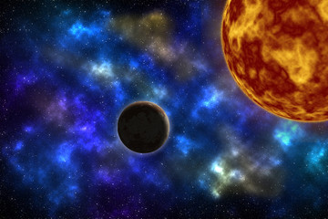 Wall Mural - sun nebula stars and planet