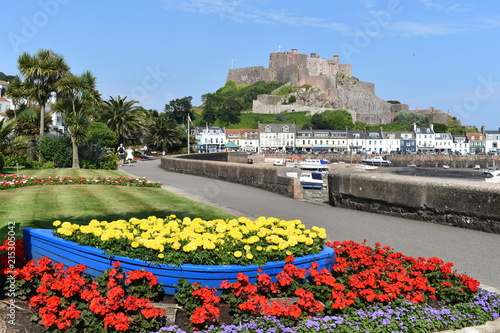 Mont Orgueil Jersey castle that overlooks the harbor of Gorey Poster Mural XXL