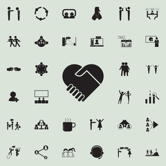 Sticker - handshake with love icon. Detailed set of Conversation and Friendship icons. Premium quality graphic design sign. One of the collection icons for websites, web design, mobile app