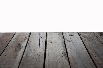 Hardwood floor terrace with white wall background.