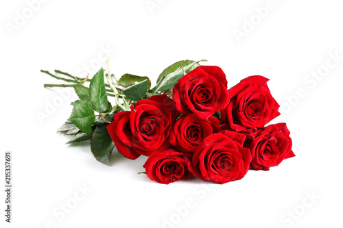 Beautiful red rose flowers on white background © New Africa