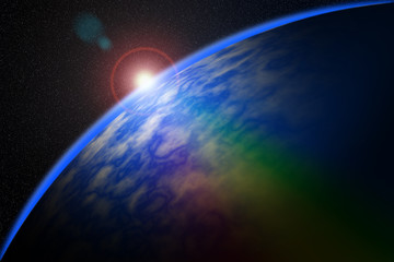 Wall Mural - planet from orbit with rising sun