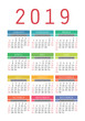 © Ramziia - Calendar 2019. Vector template. Colorful English calender. Week starts on Sunday