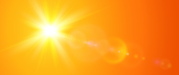 Sunny background, orange sun with lens flare