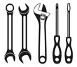 Black and white wrench screwdriver silhouette set