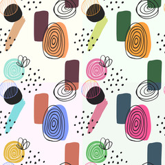 Wall Mural - Abstract digitally hand drawn seamless pattern in simply beautiful scandinavian style. Set of 4 wallpapers. Colorful ornaments on light background. Pattern for fabric and textile designs.