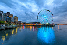 Seattle Skyline, Waterfront And Great Wheel